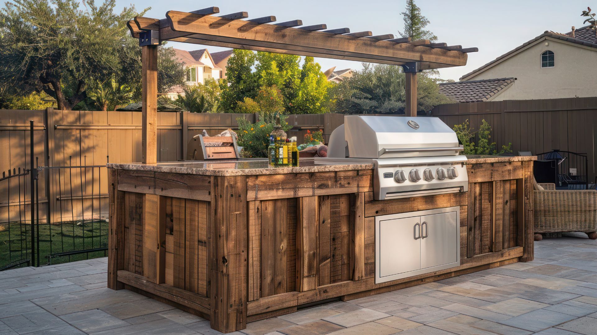 wood frame outdoor kitchen