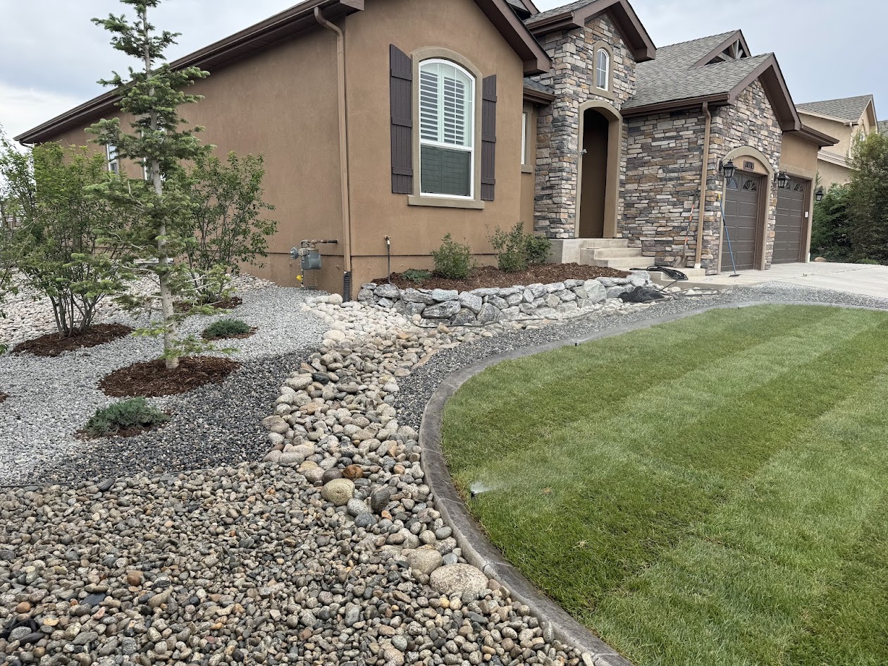 sod installation dry creek river bed new greenery irrigation Colorado